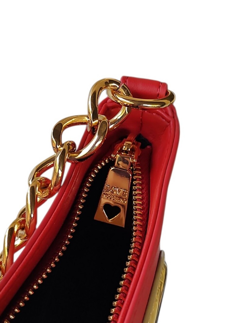 Moschino Red Shoulder Bag with Gold Heart Plaque - Picture 5 of 9
